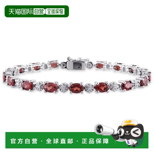 自营mimi & max9 7/8 CT TGW 石榴石和钻石手链 925 纯银 - 红色