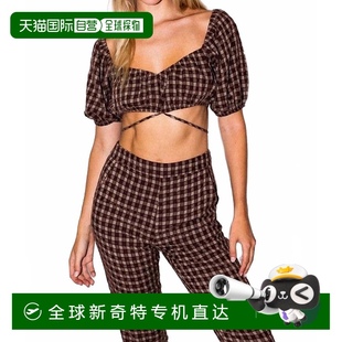 棕色 自营 露脐上衣 美国奥莱直发 lisSheila系带泡泡袖