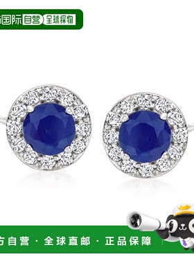 自营ross-simons罗斯-西蒙斯蓝宝石和 . 14kt 白金钻石耳钉 - 白