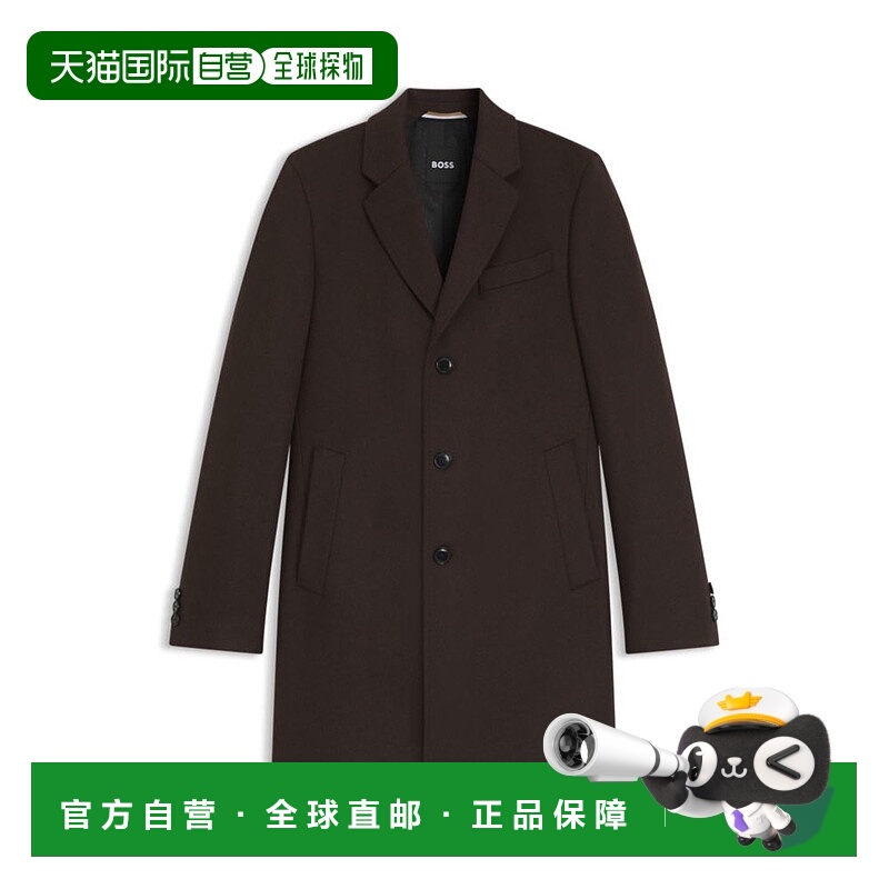 自营bossWool-cashmere coat in a slim fit - dark brown 美国奥