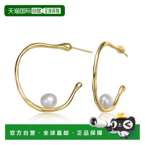 自营GENEVIVE 纯银镀金淡水珍珠圈形耳环 - 金色 美国奥莱直发