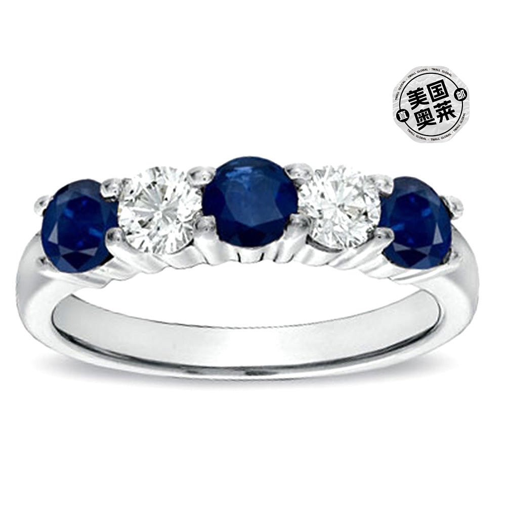 Suzy Levian 14k金蓝色蓝宝石和白色钻石装饰戒指-蓝色【美国