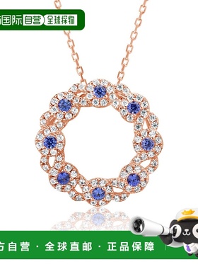 自营 Suzy Levian 玫瑰纯银蓝宝石和钻石口音十字圆项链 - 蓝色