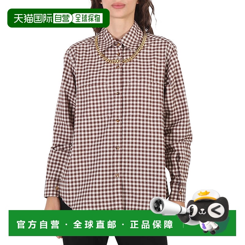 自营 Burberry Gingham棉格子链细节衬衫-棕色pttn 美国奥莱直发