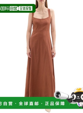 自营Theory Linen-Blend Maxi Dress - brown 美国奥莱直发