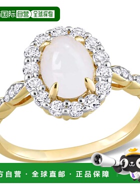 自营 mimi & max1 1/2 CT TGW 椭圆形蛋白石和白色托帕石和钻石重