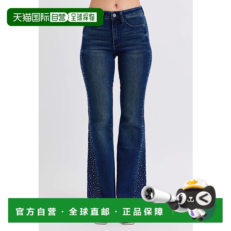 自营judy blueRhinestone Side Panel Detail Flare Jeans In Dar