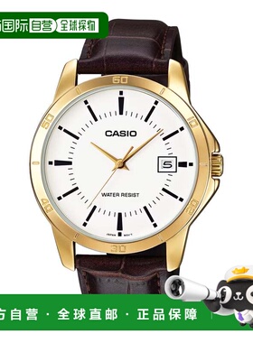 自营Casio Men’s Brown Leather Strap Watch with White Dial -