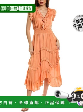自营Elie Tahari The Layla 中长连衣裙 - 橙色 美国奥莱直发长裙