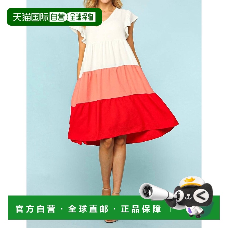 自营 haptics红色娃娃褶边连衣裙 美国奥莱直发