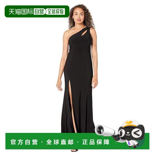 自营xscape斗篷Maxi连衣裙女式黑色镂空侧缝单肩A线JDM1089-黑色