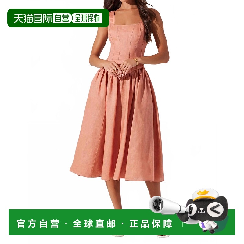 自营astr the labelThierry Linen Midi Dress In Dusty Coral -