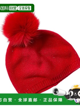 自营sofiacashmere Lurex格子针绒帽子-红色 美国奥莱直发针织帽