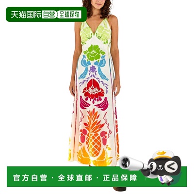 自营FARM Rio Linen-Blend Tropical Graphic Placed Maxi Dress
