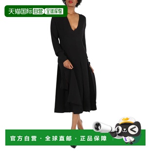 黑色 Midi连衣裙 美国 Burberry女士黑色Emelia褶皱丝绸Cady 自营