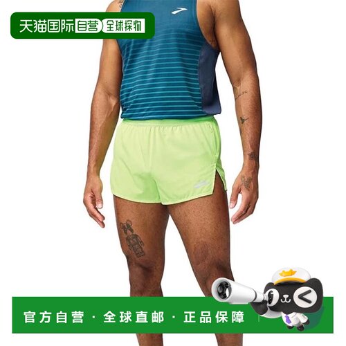 自营Brooks Breakaway男士短裤Neo Limeade 3 “内缝中腰锻炼DSGL