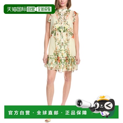 自营Julia Jordan Printed Chiffon Sleeveless Mini Dress - yel