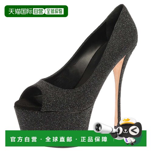 自营Giuseppe Zanotti Black Glittered Suede Open Toe Platform