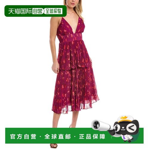 自营AMUR Catarina 褶皱中长早秋新款连衣裙 紫色 美国奥莱直发