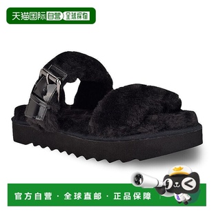 West JOBB217 Funkie凉鞋 黑色人造毛皮滑盖平底鞋 黑 女式 自营Nine