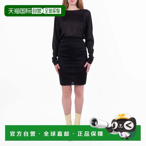 自营Saint Laurent Black Long-Sleeve Ackless Knit Dress, Size