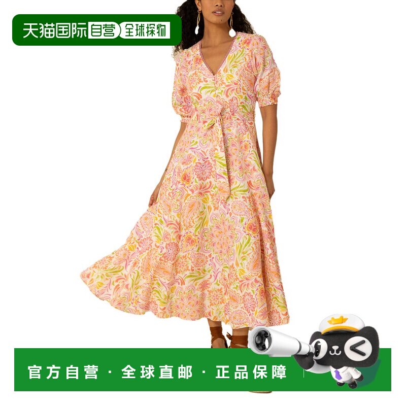 自营Hale Bob Faye Linen Midi Dress - Pink 连衣裙美国直发奥莱