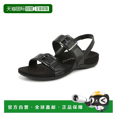 自营VIONIC女式Reese吊带高跟凉鞋-黑色皮革-黑色 美国奥莱直发