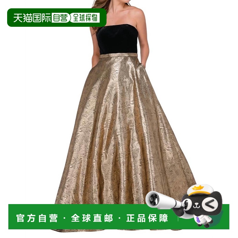 自营 jovani黑色/金色无袖金属舞会礼服 - 黑色/金色 美国奥莱直