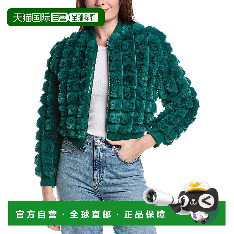 自营alice + olivia Latanya Cropped Varsity Jacket - green 美