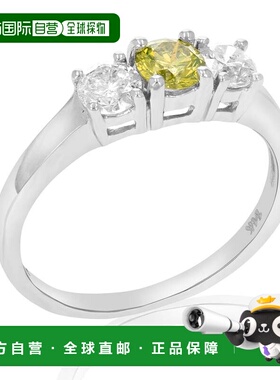 自营 vir jewels1 cttw 3 石黄色和白色钻石订婚戒指 14K 白金新