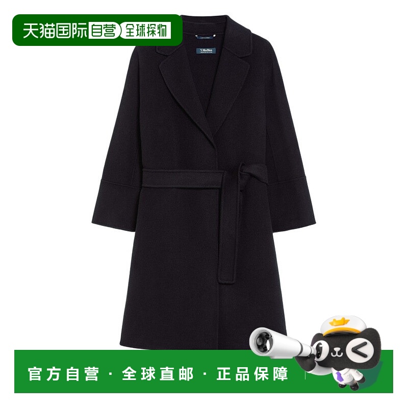 自营max maraHand-Stitched Black Wool Arona Coat With Kimono