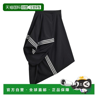 自营y-3Asymmetrical Black Midi Skirt With Triple Stripe Acce