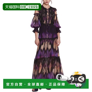 美国奥莱直发 紫色 自营Marchesa Notte真丝混纺长裙
