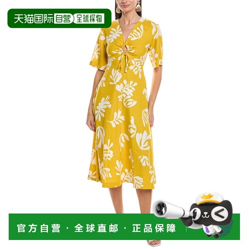 自营Marella Molise Linen-Blend Midi Dress - yellow 美国奥莱
