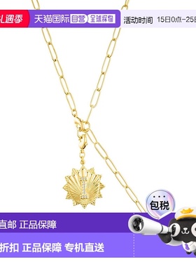 adornia14k 镀金可调节回形针套索，带水晶首字母徽章 - gold-i