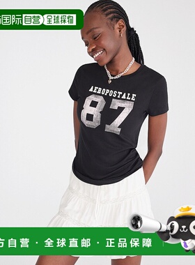 自营 Aeropostale 87应用图形T恤-黑色7 美国奥莱直发