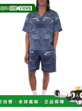 自营 burberry博柏利鲨鱼印花丝绸短裤-深蓝色ip pat 美国奥莱直