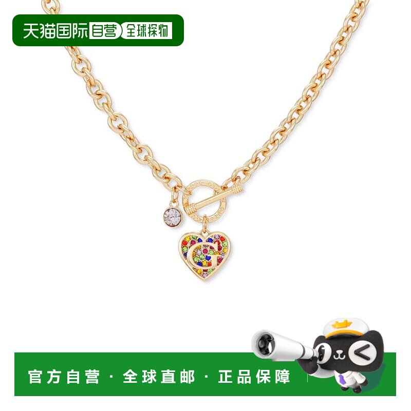 美国直邮Guess 通用吊坠项链金色心形宝石 【付后1h可退】