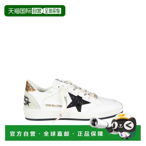 自营golden goose白色皮革黑色闪光明星运动鞋-白色 美国奥莱直发