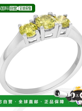 自营 vir jewels1 克拉 3 石圆形黄色钻石订婚戒指 14K 白金新娘