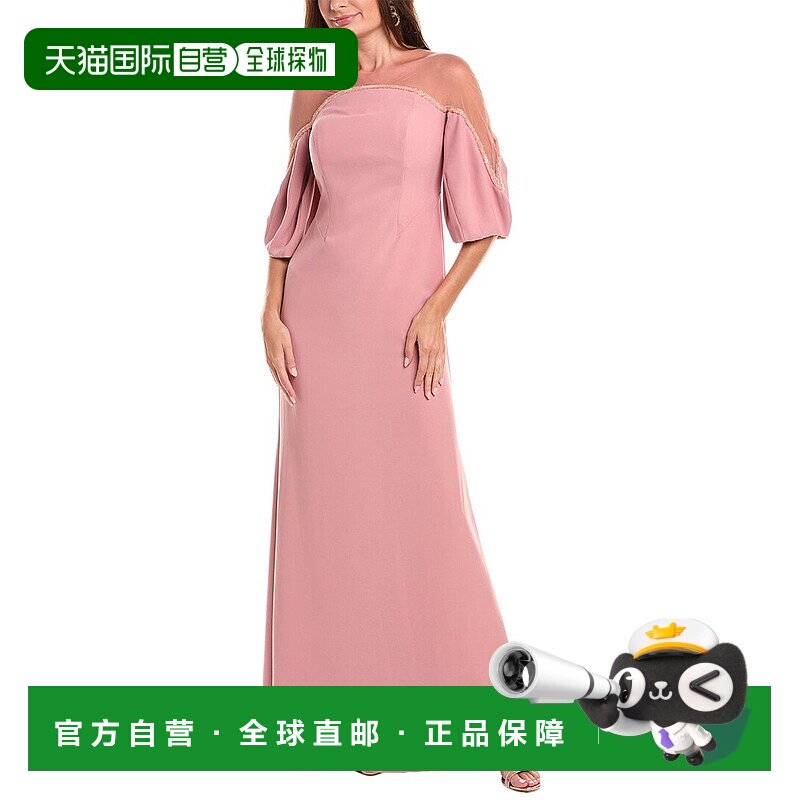 自营Rene Ruiz Illusion Crepe Column Gown - pink 美国奥莱直发