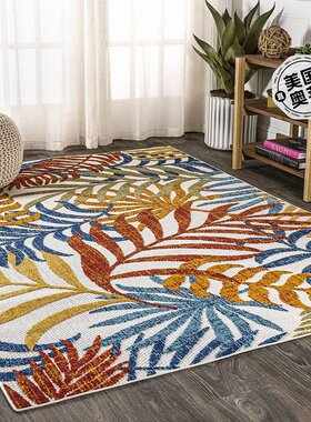 jonathan y热带棕榈叶室内/室外区域地毯 - 奶油色/橙色 【美国奥