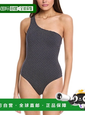 自营 Milly 纹理波浪单肩连体衣 - 黑色 美国奥莱直发泳衣