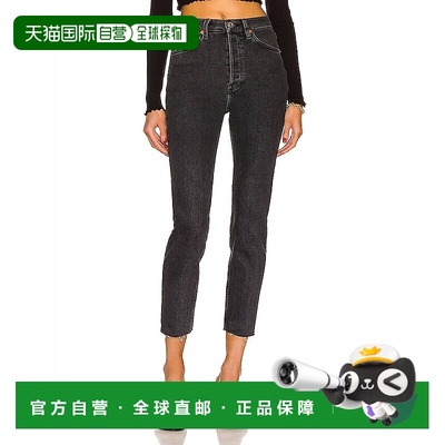 自营redoneWomen's High Rise Ankle Crop Jeans In Stoned Noir