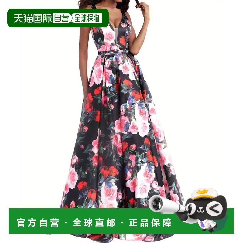 自营 jovani黑色/花卉印花 A 字形舞会礼服 - black/floral 美国