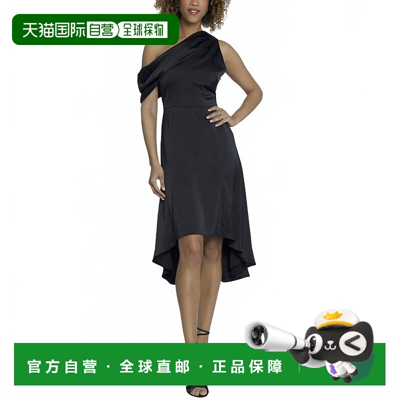自营maggy londonSatin Drape Off Shoulder A-Line Dress In Bla