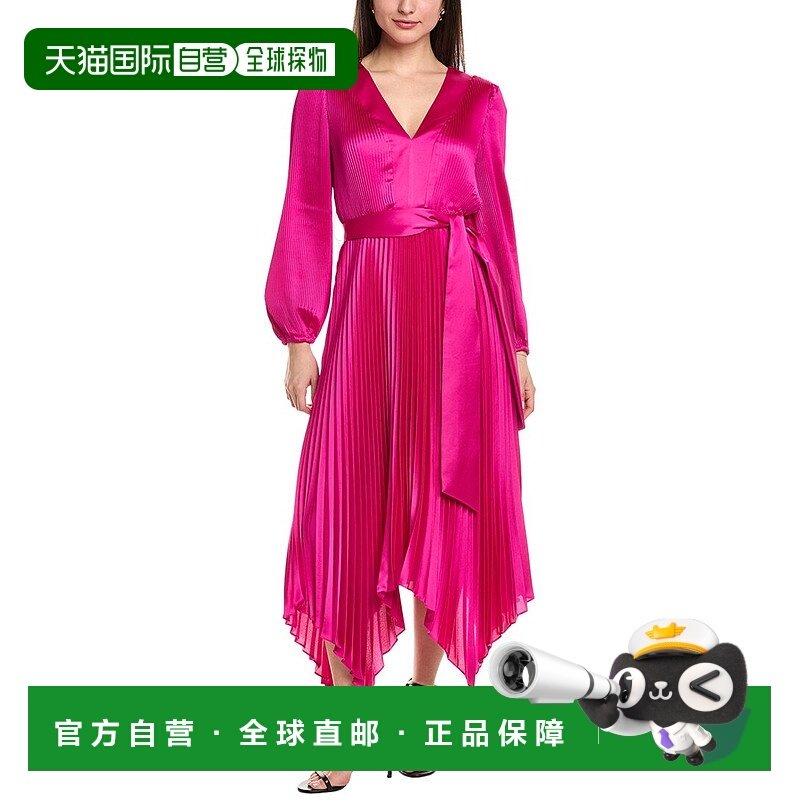 自营 Milly Liora 褶皱缎面中长连衣裙 - 粉色 美国奥莱直发