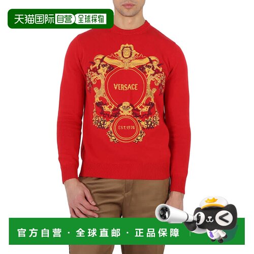 自营versace范思哲红色Intarsia针织提花毛衣，品牌尺码48（美国3
