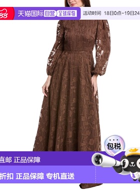 自营Rene Ruiz Bishop Sleeve Ornate Texture Empire Gown - bro