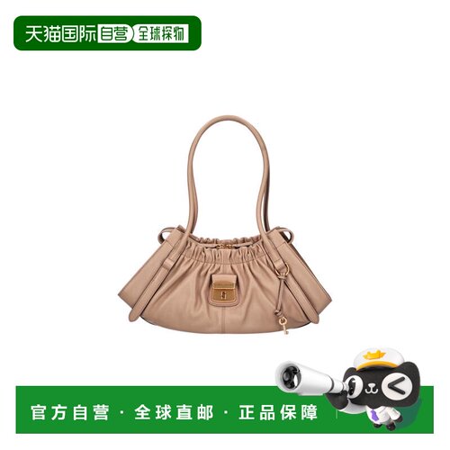 自营marc jacobs带挂锁饰物的Ruched皮革肩包-棕色 美国奥莱直发